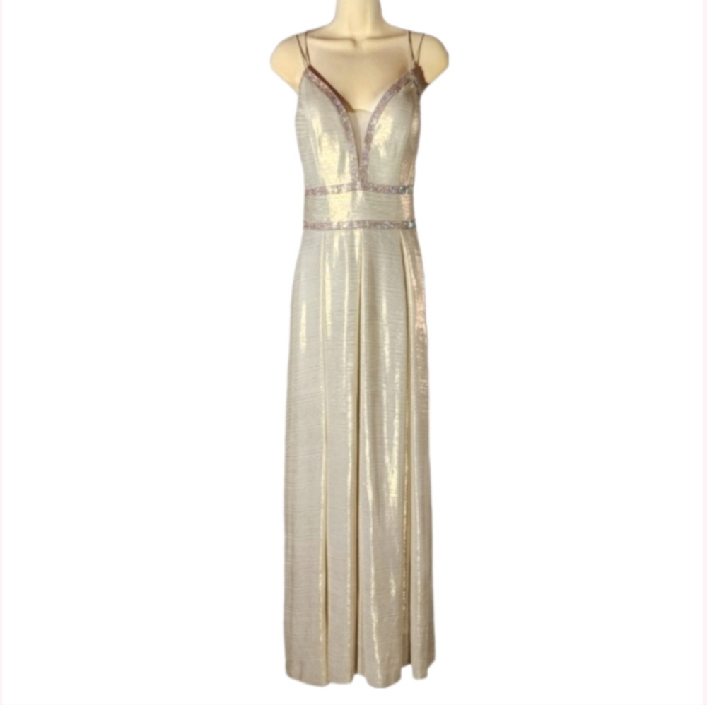 Camille Dress Metallic Sweetheart Rhinstone Maxi Champagne Plus Size 14 - Picture 3 of 17